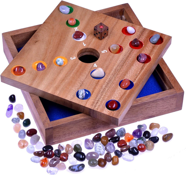 LOGOPLAY Big Hole - Würfelspiel - Gesellschaftsspiel - Brettspiel aus Holz mit Edelsteinen