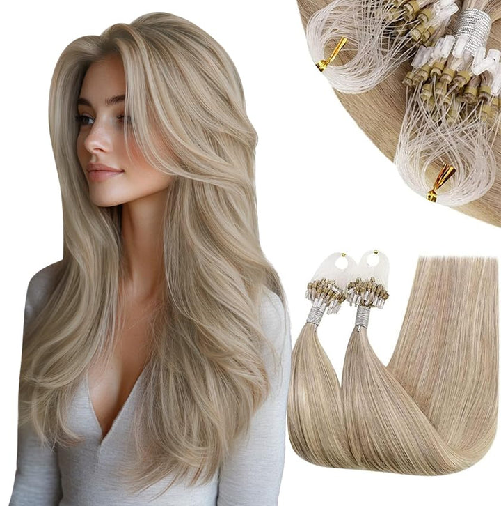 RUNATURE 55cm Extensions Micro Loop in Echthaar Remy Lang Micro Ring Extensions Echthaar 50 Stück 50