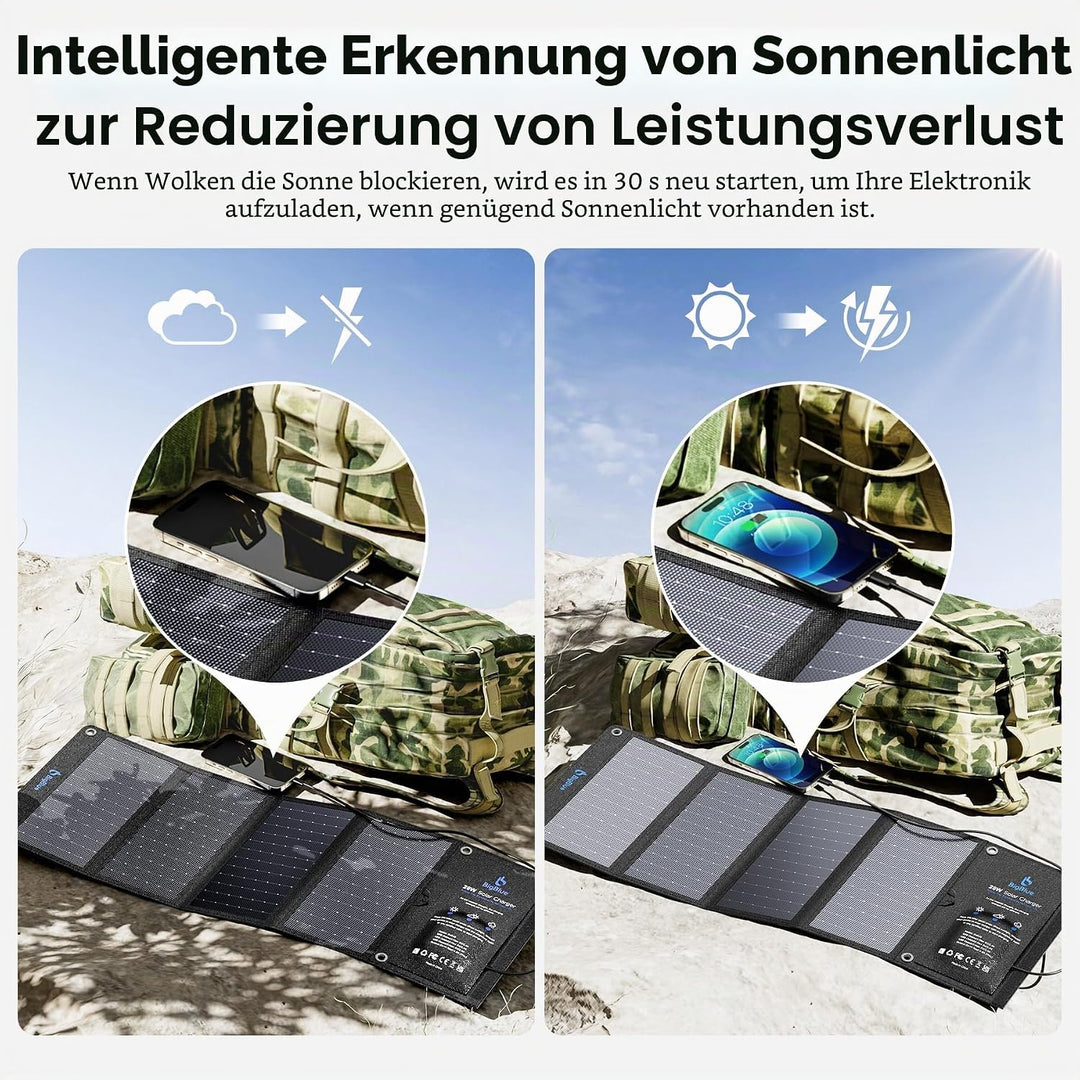 BigBlue 28W tragbar Solarladegerät mit 3 USB Port (4.8A insgesamt), Wasserdicht Solarpanel, faltbar,