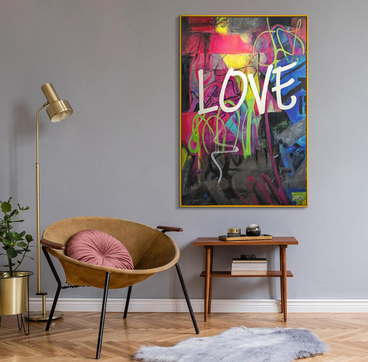 YS-Art XXL Abstrakt Fluoreszierendes selbst leuchtendes Acryl 3D Gemälde auf Leinwand Love handgemal