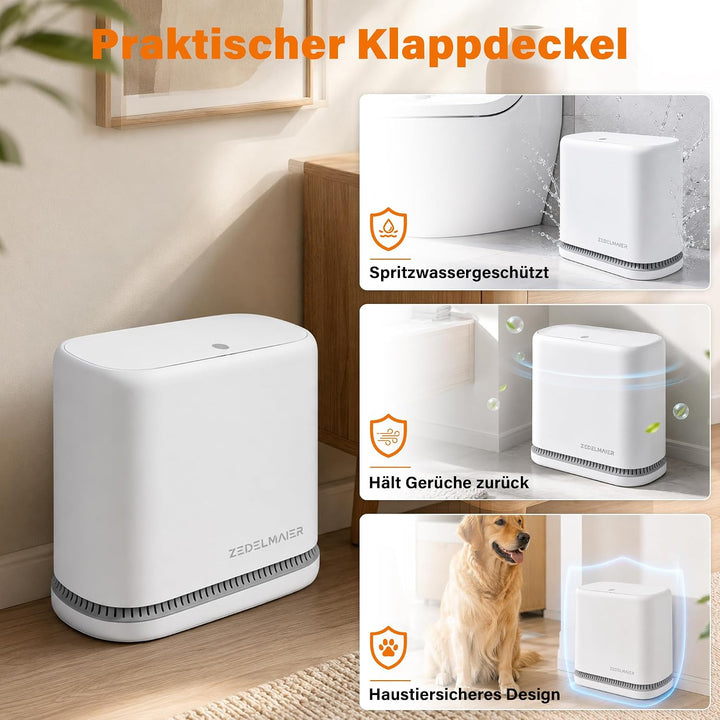 Zedelmaier Schmaler Mülleimer 8L mit Deckel Abfalleimer 15cm Weiss 2er Set | Druckknopf deckel; Hält