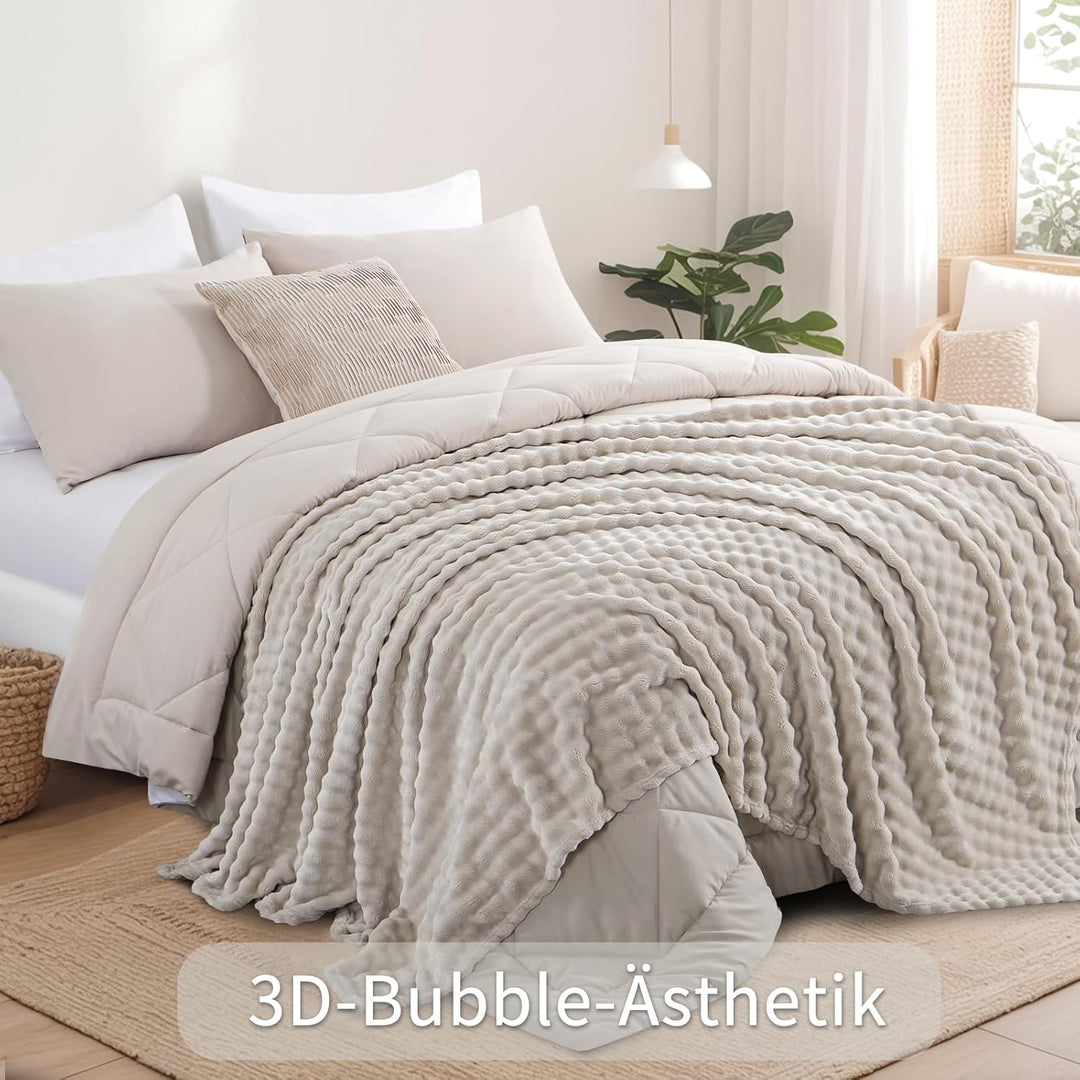 RUIKASI Bubble Decke Kuscheldecke Flauschig Beige - 220x240cm XXL Sofadecke & Couchdecke aus Plüsch,