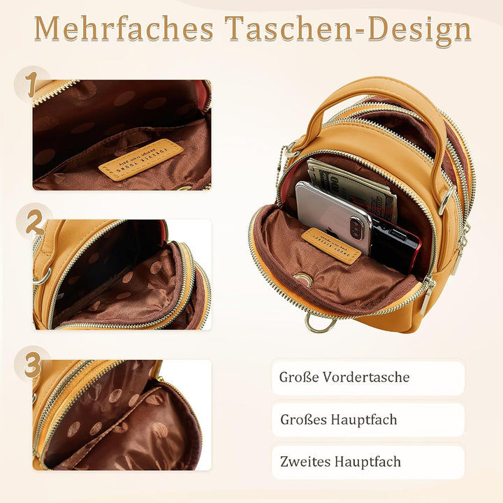 DORRISO Mini Damen Rucksack Elegant Tagesrucksack mit Kopfhörerloch Handtasche für Schule Reisen Läs