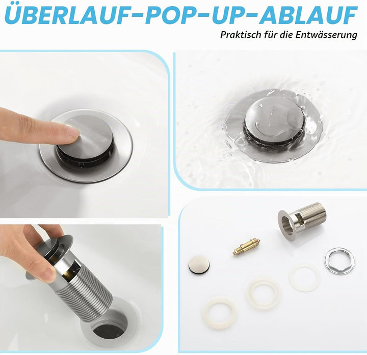 CREA Wasserhahn Bad Wasserfall, Waschtischarmatur mit Ablaufgarnitur, Mischbatterie Bad mit Wasserfa