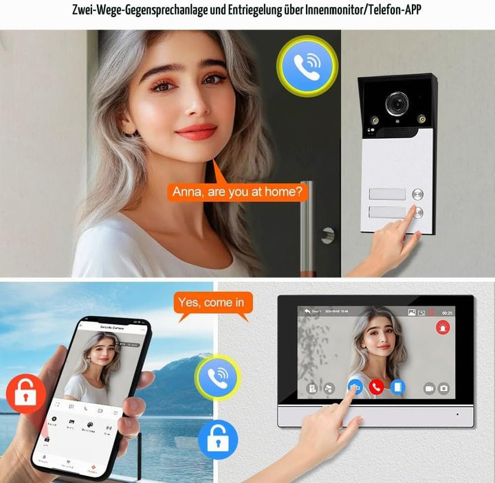 WiFi Video Tür Telefon Gegensprechanlage System 1080P HD Türklingel Kamera IR Nachtsicht mit 7 Zoll