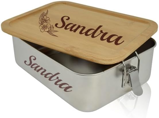 Personalisierte Edelstahl Lunchbox mit Gravur - 1200 ml - Lunchbox mit Name, Bento Box für Kinder, E