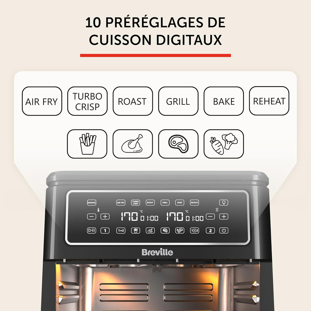 Breville Heissluftfritteuse Halo Flexi | Digitale Doppelkammer-Heissluftfritteuse | 11 l Air Fryer: