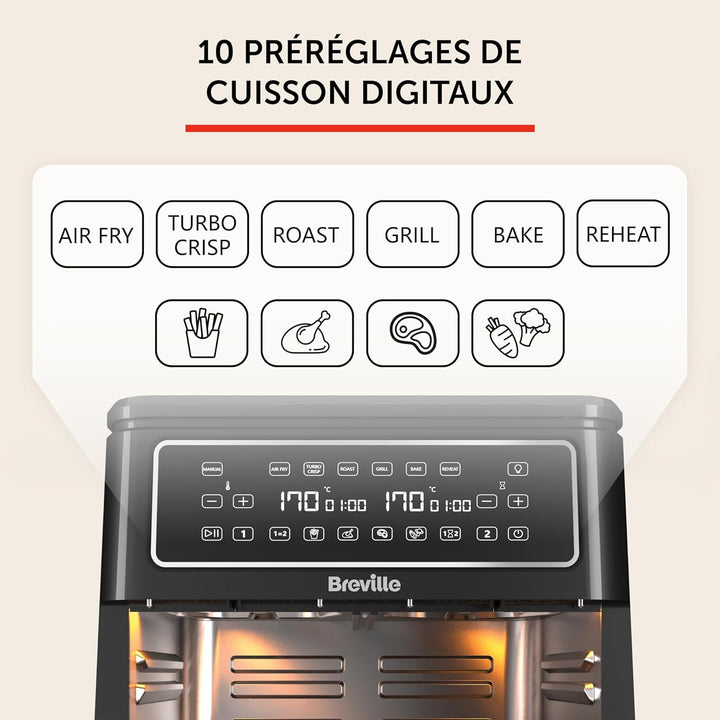 Breville Heissluftfritteuse Halo Flexi | Digitale Doppelkammer-Heissluftfritteuse | 11 l Air Fryer: