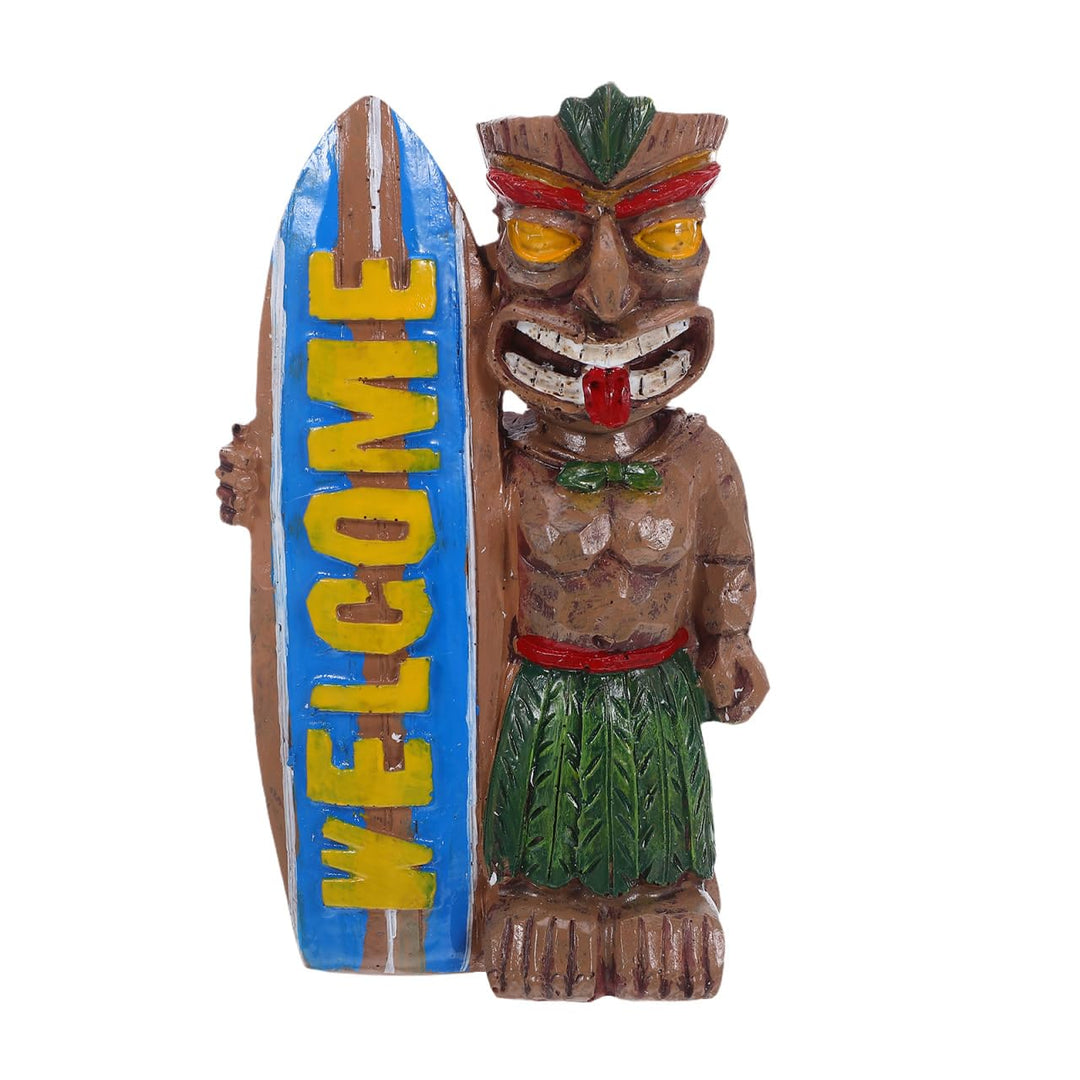 Cabilock Garten Hawaii Tiki Figur Welcome Gartendeko Willkommen Schild Tierfiguren Garten Dekofigur
