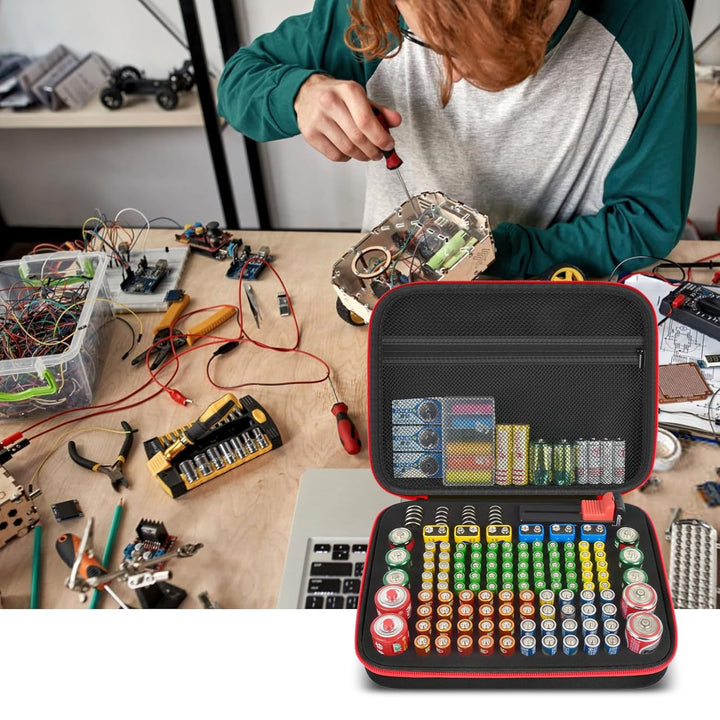 Batterie Aufbewahrungsbox Box, Batteriekasten Koffer mit Batterietester BT-168, Batterie Organizer H