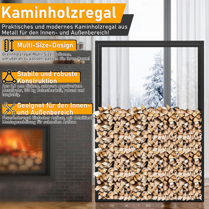 Ikodm kaminholzregal Innen und Aussen, Metall Brennholzregal aussen 100 x 25 x 150CM, Holzstapelhilf