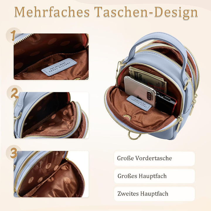 DORRISO Mini Damen Rucksack Elegant Tagesrucksack mit Kopfhörerloch Handtasche für Schule Reisen Läs