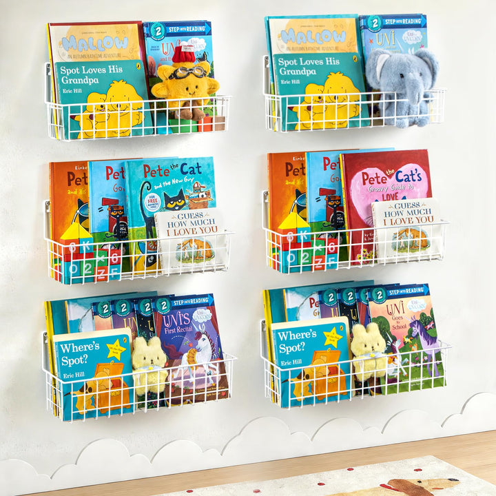 PUERSI 6er-Set Bücherregal Kinder Wand, Metall Wandregal Bücher, Hängend Regal für Kinderzimmer Aufb