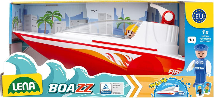 Lena BOAZZ Feuerwehrboot 36 cm, Spielzeugboot Indoor und Outdoor, für Kinder ab 2 Jahren, mit Wasser