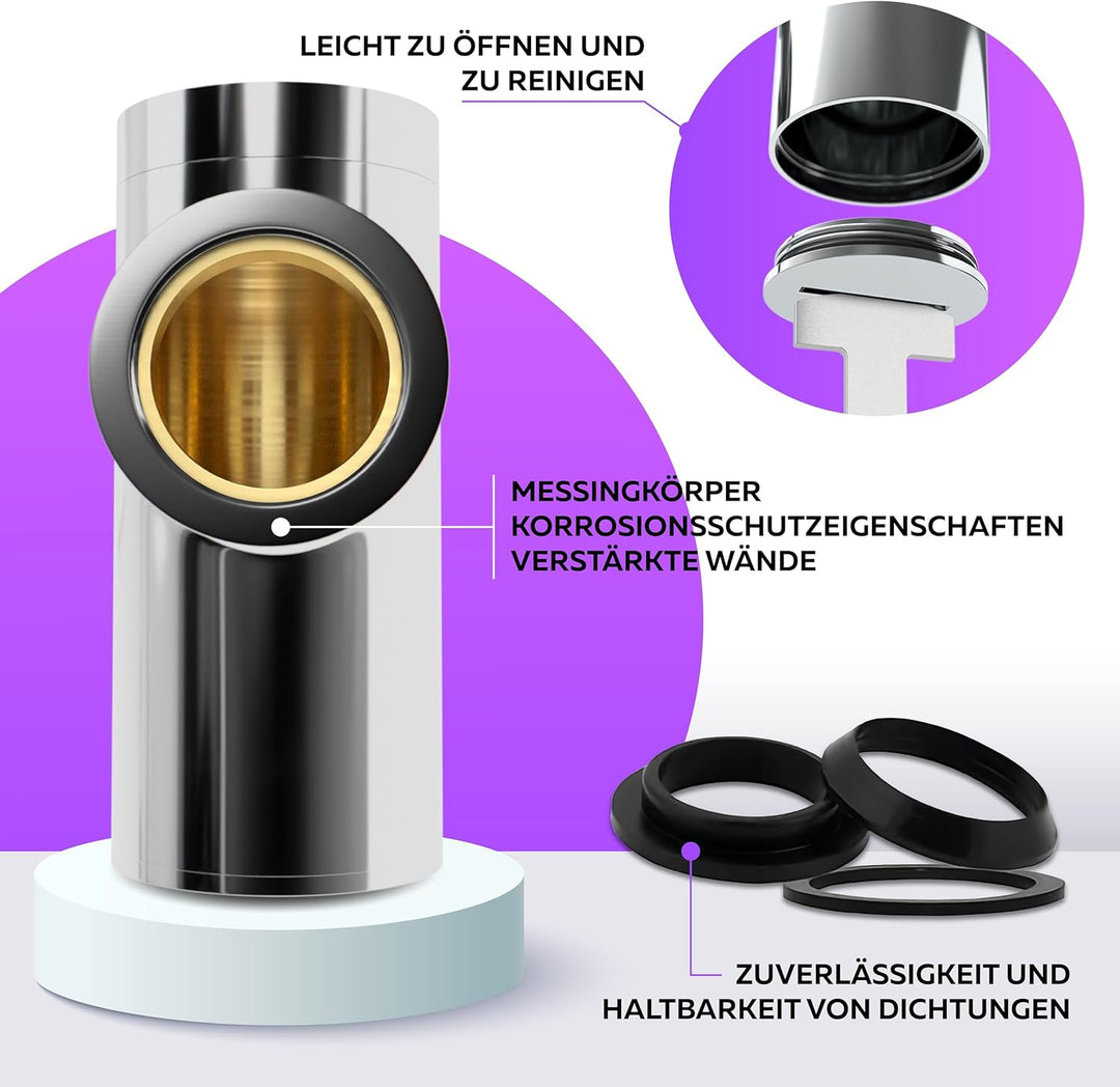 Siphon Röhrensiphon/Sifon Badezimmer/Bad/Geruchsverschluss (Chrom Design 2er-Set), Chrom Design 2er-