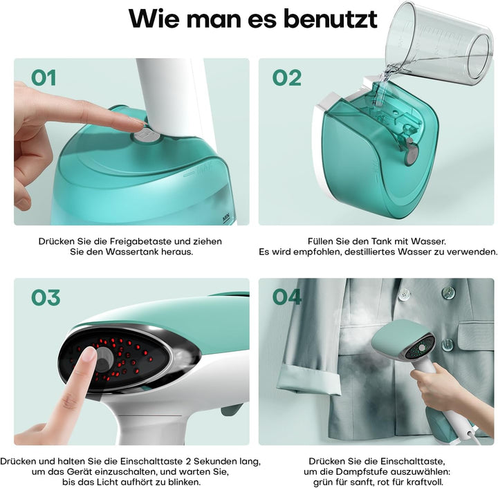 AROEVE Steamer Dampfglätter, 1500W Hand Dampfbürste mit 365ml Wassertank, 2 Dampfmodi, Schnelle Erwä