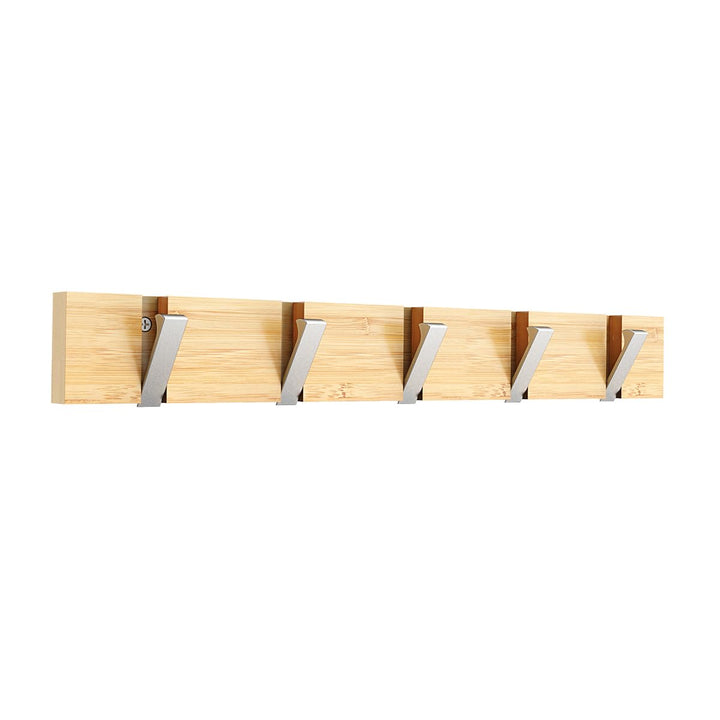 Anjuer Garderobenständer, Wandmontage, Kleiderständer, 5 Haken, einziehbar, robust, Huthalter, Bambu