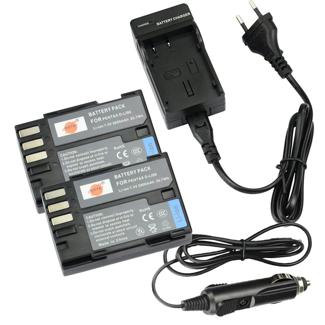 DSTE®（2 Pack） Ersatz Batterie und DC93E Reise Ladegerät Compatible für Pentax D-LI90 K-01 K-3 K-3II