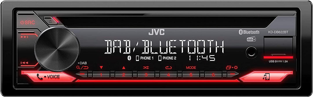 JVC KD-DB622BT CD-Autoradio mit DAB+ und Bluetooth Freisprecheinrichtung (Soundprozessor, USB, AUX-I