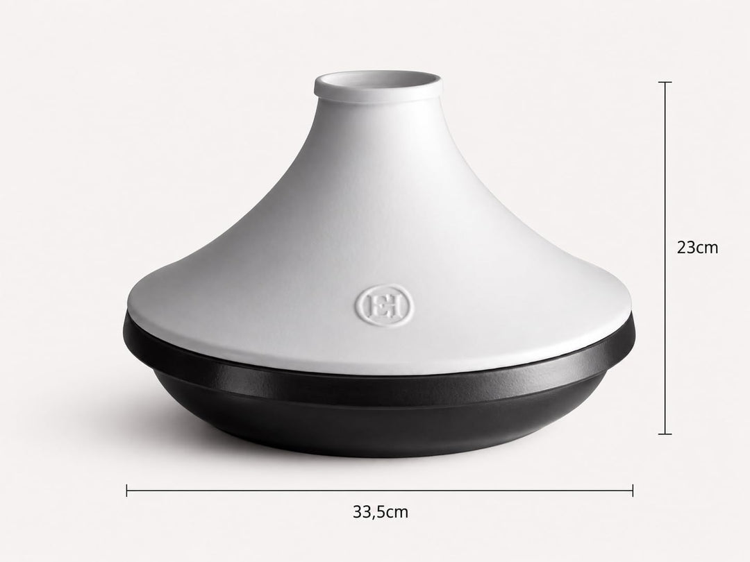 Emile Henry EH779566 Tajine Delight, Keramik, Induktion, 4 Liter, Schwarz Weiss, Weiss
