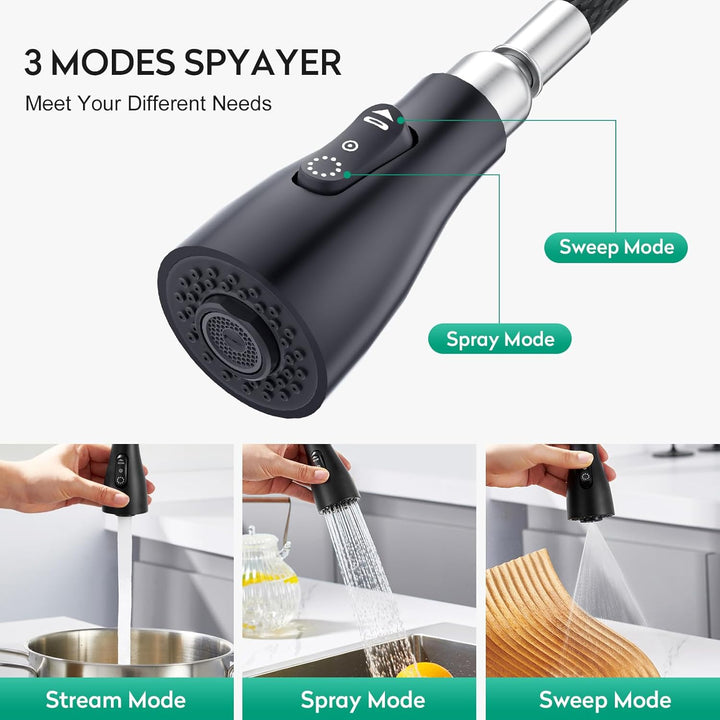 CREA Wasserhahn Küche mit 3 Funktionen Brause, Küchenarmatur mit Ausziehbarer Brause, 360° Drehbar M