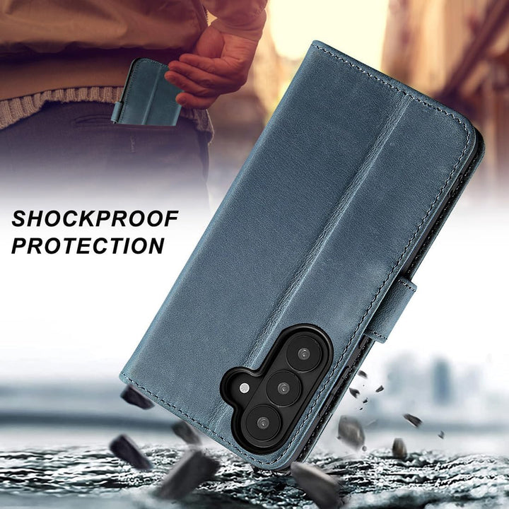 LENSUN Lederhülle für Samsung Galaxy S26 5G, Echtleder Handyhülle [Brieftasche][Bookstyle Schutzhüll