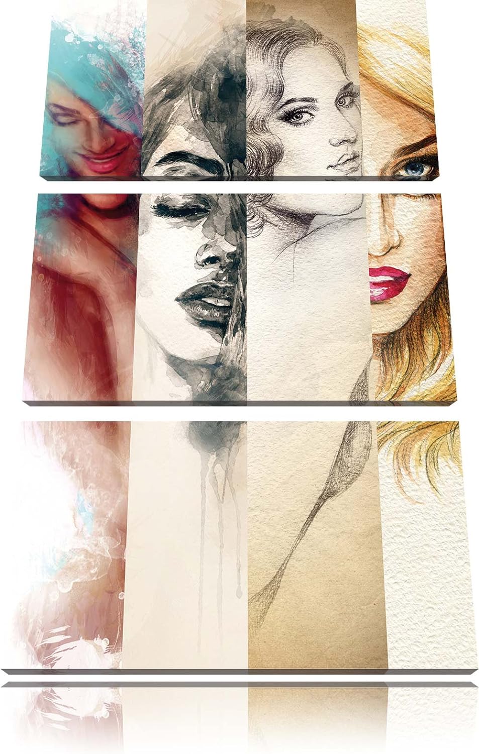 Pixxprint Haar Frisuren / 3-Teilig/Gesamtmass 120cm Leinwandbild bespannt auf Holzrahmen/Wandbild Ku