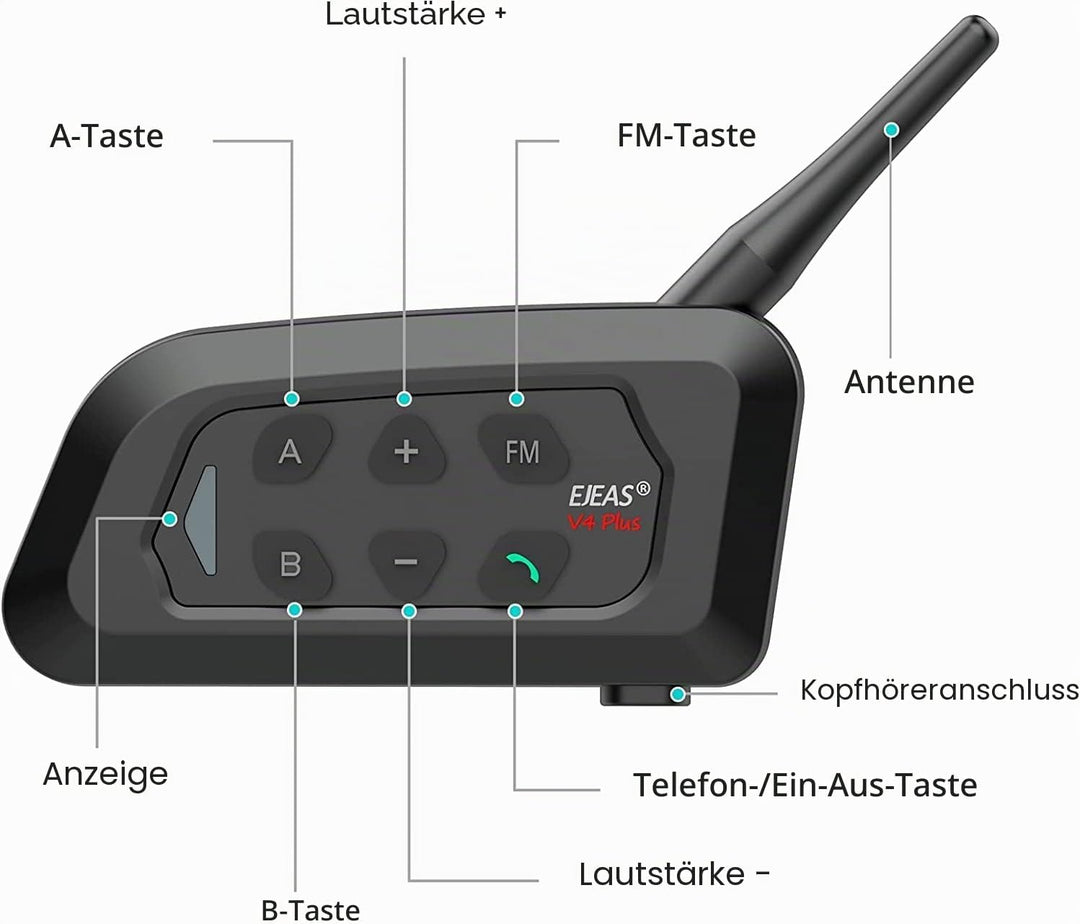 EJEAS V4C Plus Professionelles Fussball-Schiedsrichtersprechgerät, Bluetooth-Headset, 1200 m, 4 Pers