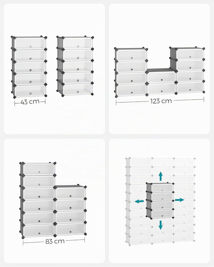 SONGMICS Schuhregal mit 10 Ebenen, Steckregal, Regalsystem, Schuh-Organizer, DIY-Regal, mit Tür, aus