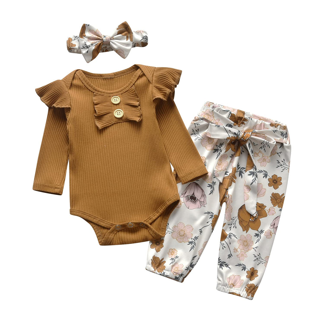 Neugeborenes Baby Mädchen Kleidung Sets Kleinkind Langarm Strampler Rüschen Tops & Blumen Bedruckte