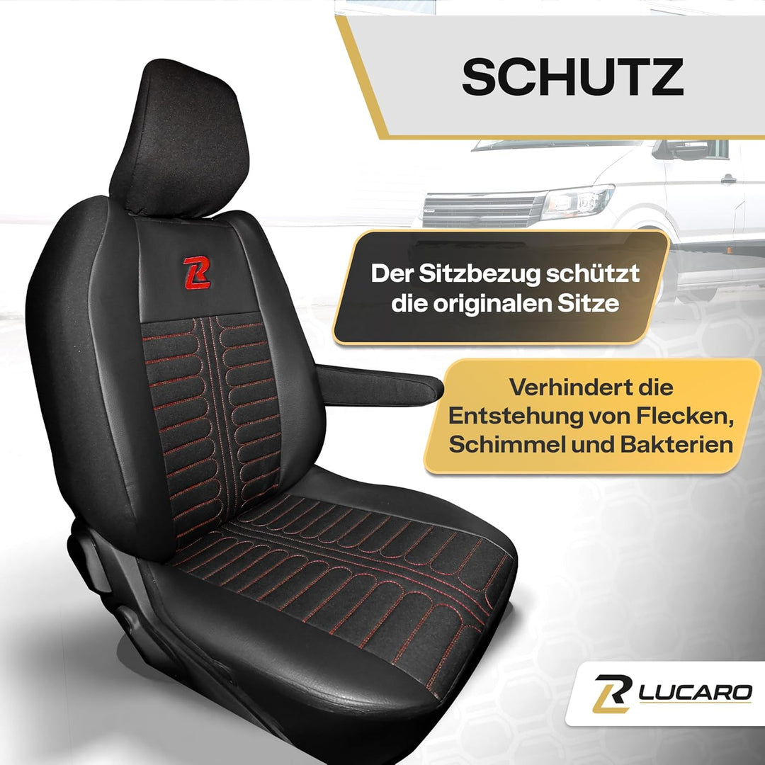 LUCARO Sitzbezüge Auto Set Tornado für Renault Master 4, Nissan Interstar 3 Rot Rückenlehne und Sitz
