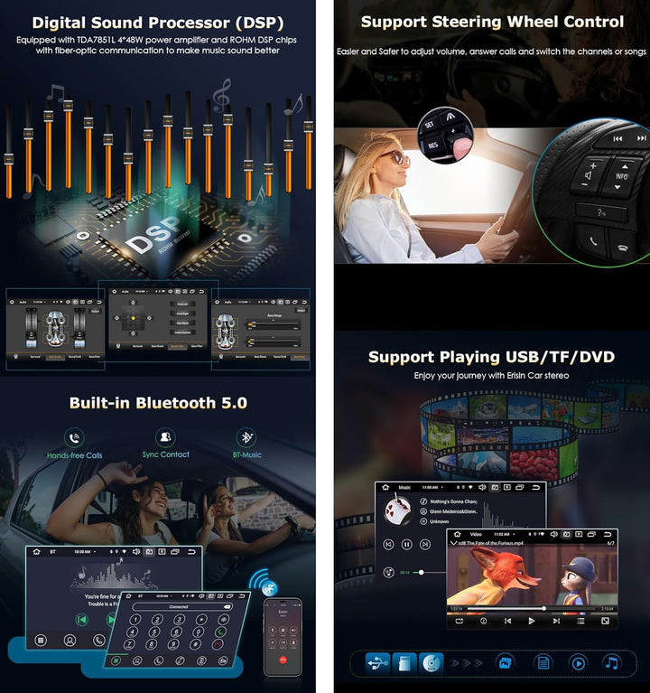 Erisin Android 13 8-Kern Autoradio Mit GPS Navi für FIAT Bravo 7 Zoll Touchscreen Unterstützt Kabell