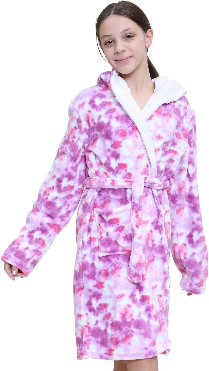 A2Z 4 Kids Kinder Mädchen Designer Grau Aufdruck Flanell Vlies Mit Kapuze Weich Morgenmantel Nachtan