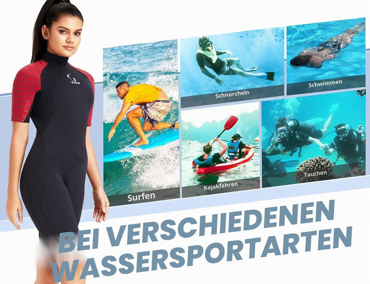 Neoprenanzug Damen Rückenreissverschluss Kurze Neoprenanzug Herren 3mm Neopren Kurzarm Neoprenanzug