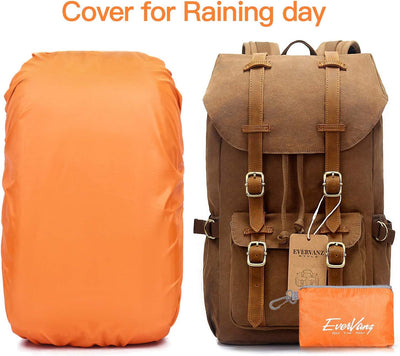 EverVanz Damen Herren Rucksack Reise Wandern Outdoorrucksack Canvas Leder Daypacks für 15 Zoll Lapto