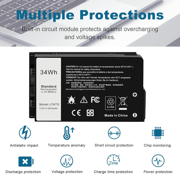 ARyee J7HTX Akku kompatibel mit Dell Latitude 7202 7212 Rugged Extreme Tablet Serie, Ersatz für J7HT