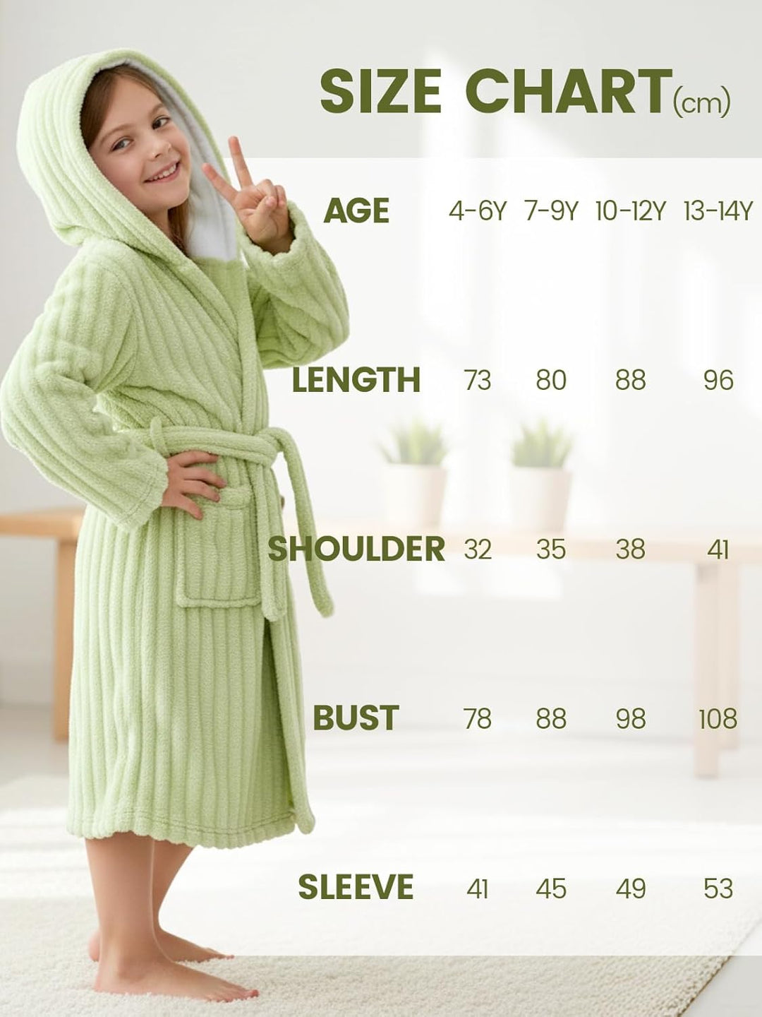 JiAmy Kapuzen Bademantel für Mädchen Flauschiger Fleece Plüsch Langer Schlafmantel Kinder Grün 13-14