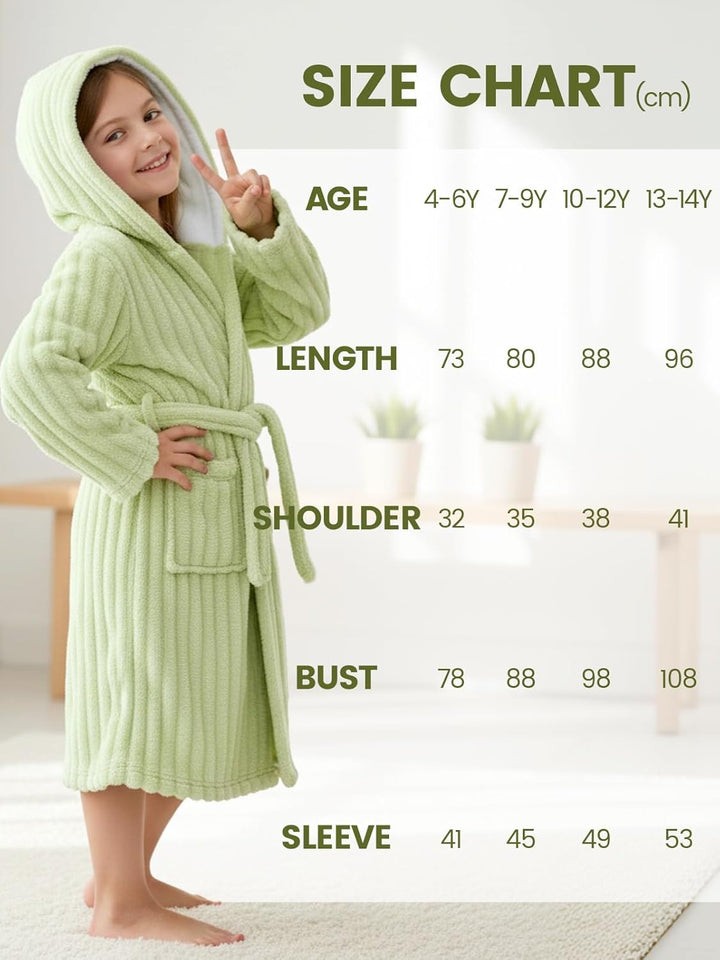JiAmy Kapuzen Bademantel für Mädchen Flauschiger Fleece Plüsch Langer Schlafmantel Kinder Grün 13-14