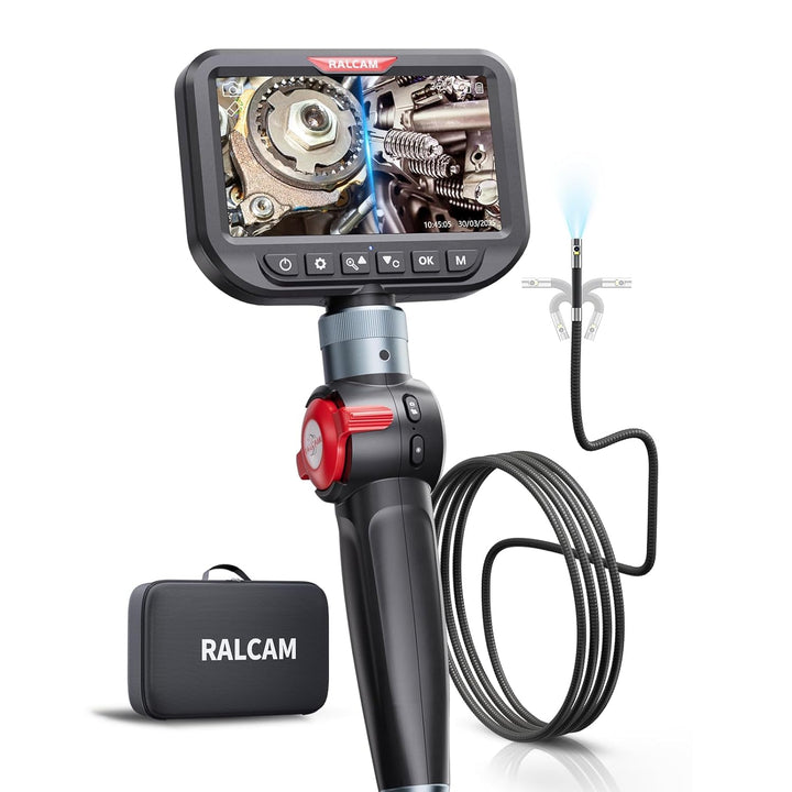 Ralcam Endoskopkamera mit Licht, Endoscope Camera mit 180° beweglichem Kopf, 6,5mm Dual-Sonde, 5" HD