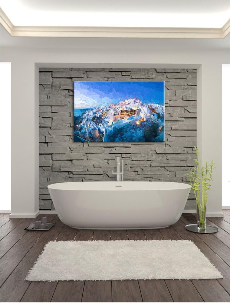 Pixxprint Oia Dorf Santorin als Leinwandbild/Grösse: 100x70 cm/Wandbild/Kunstdruck/fertig bespannt,