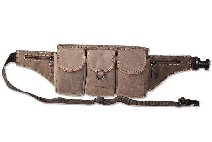Woodland Grosse BAUCHTASCHE mit 3 UNTERTEILTEN FÄCHERN Robustes, naturbelassenem BÜFFELLEDER Dunkelb