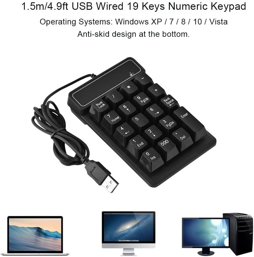 Bewinner Wired Numeric Keypad, 19 Tasten Portable Slim Spritzwassergeschützter wasserdichter Nummern