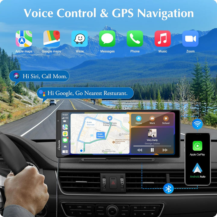 2025 Carpuride W903 Tragbares Kabelloses Carplay&Android Auto mit Dashcam 9,3-Zoll-HD-IPS-Bildschirm