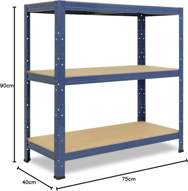shelfplaza Home 90x75x40 cm Schwerlastregal in blau mit 3 Böden und 175 kg Traglast pro Boden