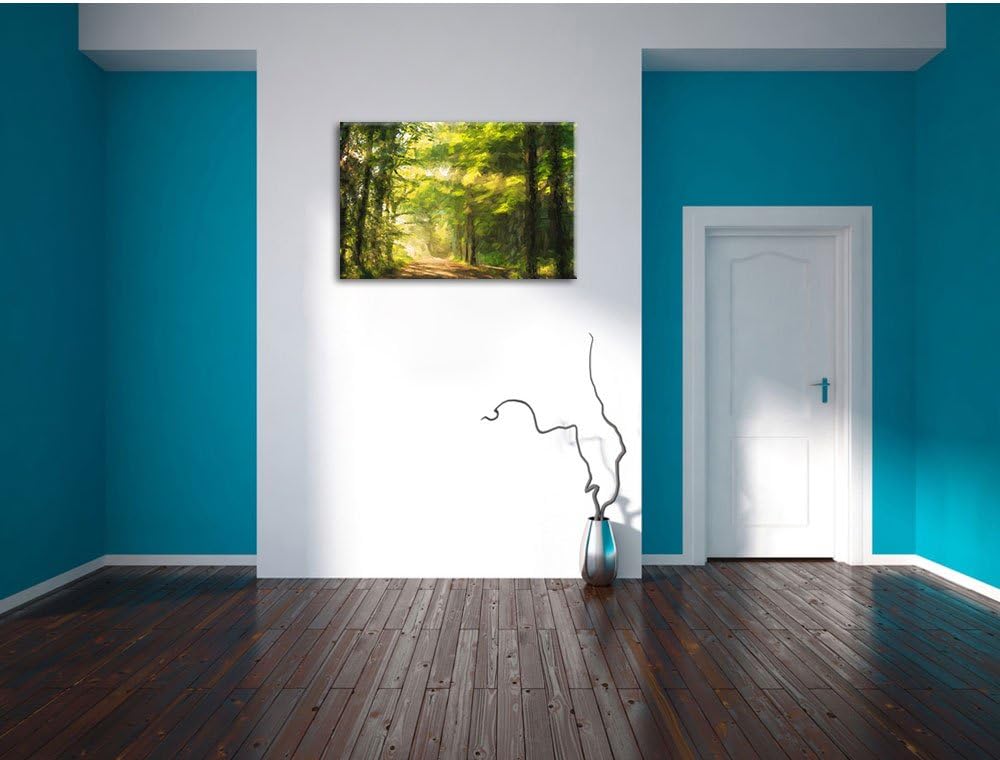 Pixxprint Waldweg im Frühling als Leinwandbild/Grösse: 100x70 / Wandbild/Kunstdruck/fertig bespannt,
