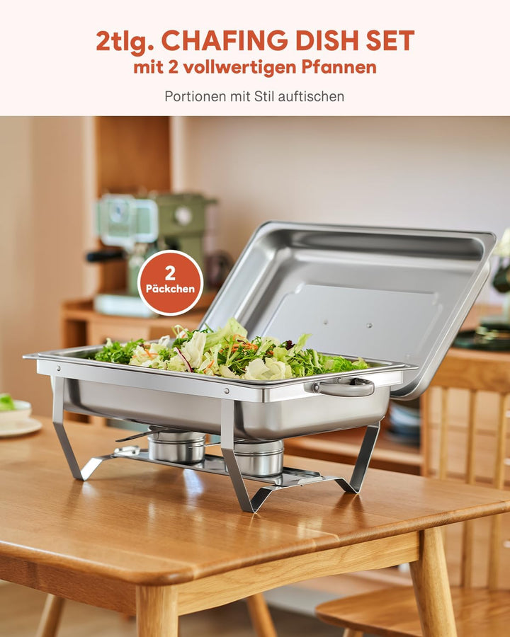 Wilprep Chafing Dish Speisewärmer 9L 2pcs Edelstahl Warmhaltebehälter Wärmebehälter Edelstahl Buffet