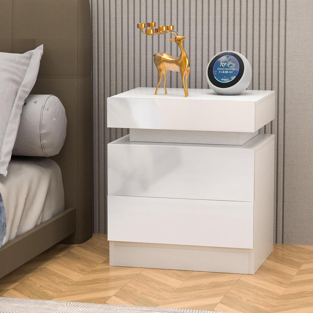 Lvhecforhm Nachtschrank 2er Set Weiss, Hochglanz Nachttisch, Modern Nachttisch 2 Schubladen, Nachtis
