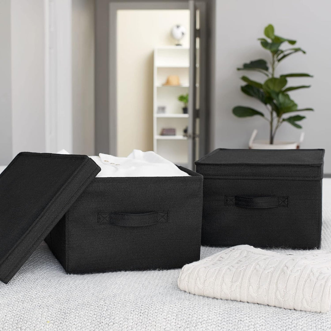 Household Essentials Grosse Aufbewahrungsbox aus Stoff, mit Deckelbox, Schwarz, 2 Stück Schwarz Larg