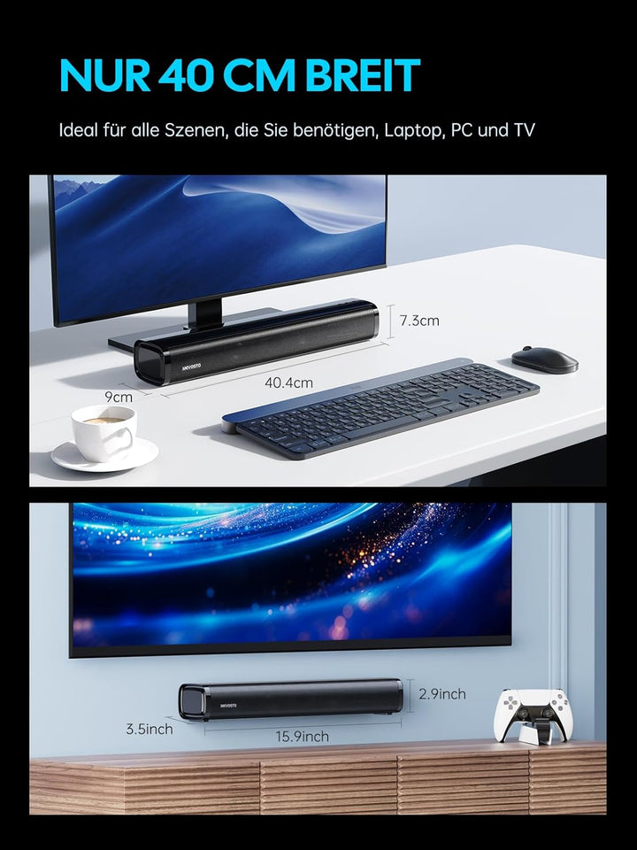 MEVOSTO Soundbar für TV Geräte PC Gaming Soundbar Mini 60W 2.1CH Integrierte Subwoofer Lautsprecher