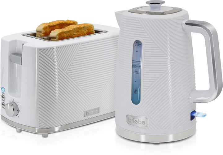 briebe Elegance Toaster Set Breiter Schlitz, 2 Scheiben, 7 Bräunungsstufen + Wasserkocher 1,7L Kabel